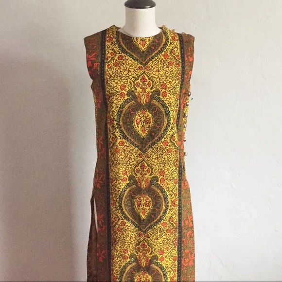 Vintage Yellow and Brown Patterned Tunic - Picture 1 of 4